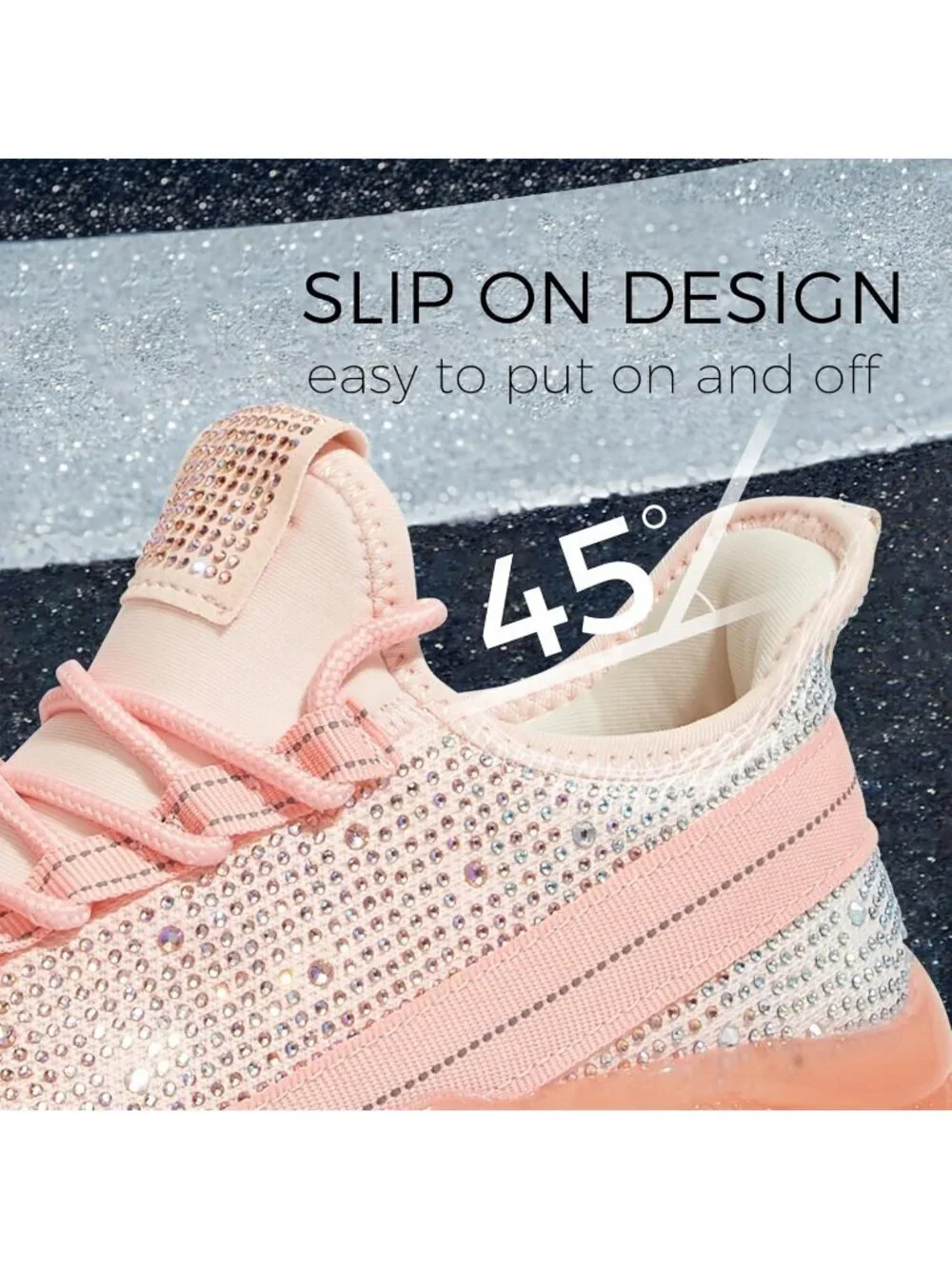 Women Nude/White Rhinestone Mesh Slip On Breathable Spakle Glitter Sneaker Shoes